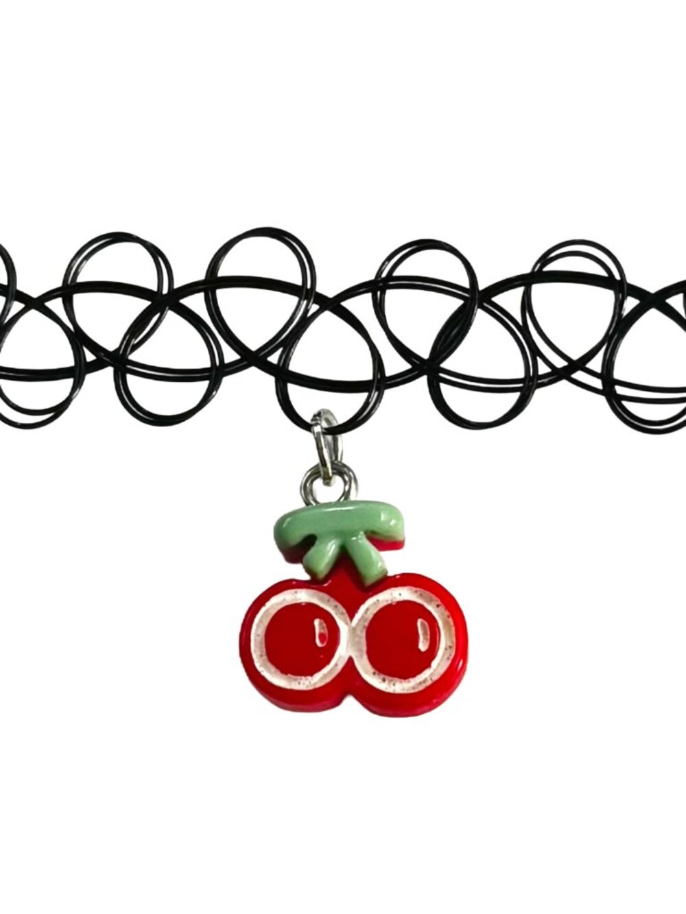 Black Tattoo Choker with Cherry Charm